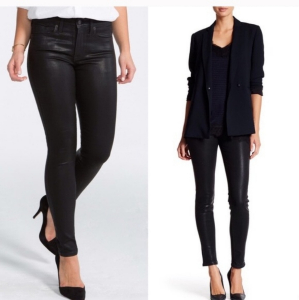 Spanx 5 Pocket Skinny Lacquer Coated Waxed Jeans